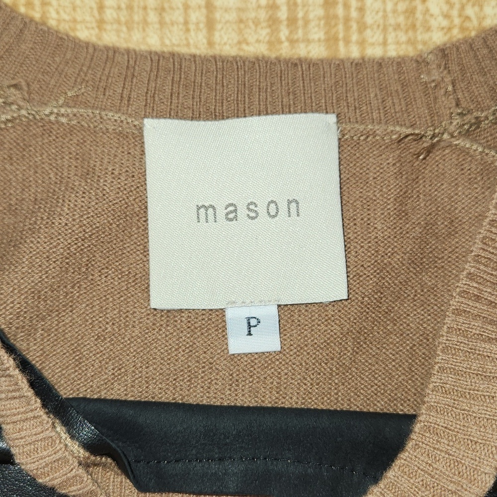 MASON Wool Blend Crew Neck Sweater with Leather Panel, size P - Picture 5 of 9
